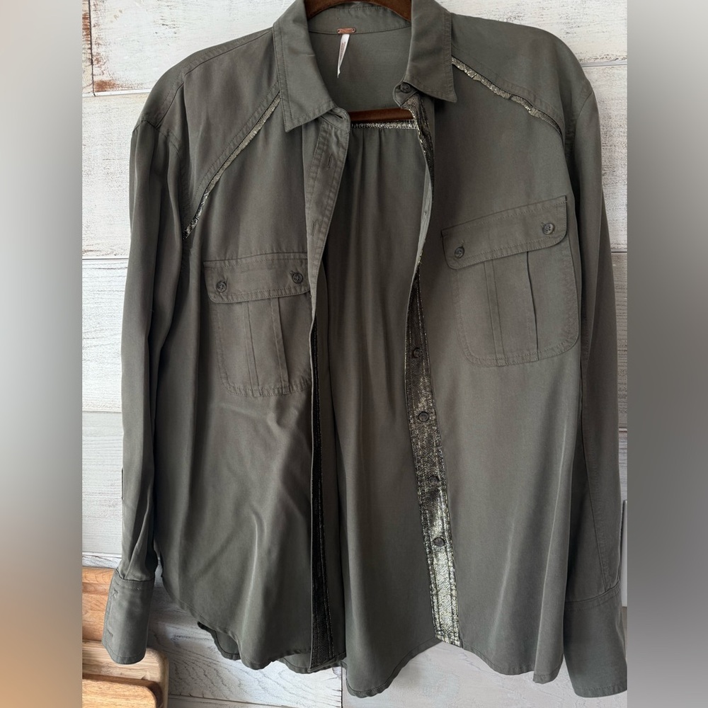 FP Olive green button down shirt